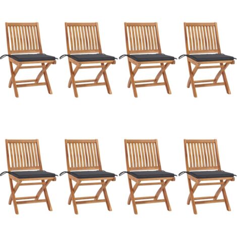 Lot de 8 Chaises de jardin pliables  Fauteuils de Jardin avec coussins Teck solide 41184 (1/5)