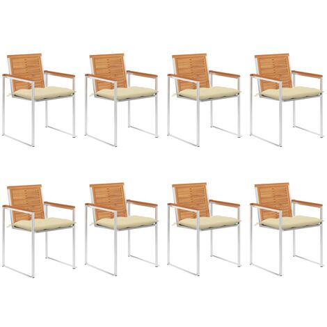 Lot de 8 Chaises de jardin - Chaises d'extérieur pour terrasse/jardin avec coussins Bois d'acacia solide BV692051 - BonneVie (1/5)