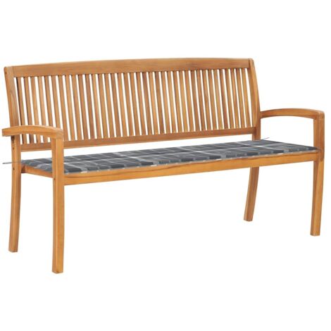 Banc de jardin empilable Banc d'extérieur Banquette et coussin 159 cm Bois de teck massif 60096 (1/5)