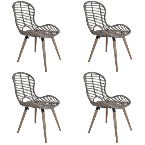 Lot de 4 Chaises Chaises de salle à manger Chaise de cuisine Marron Rotin naturel 31507 (1/5)