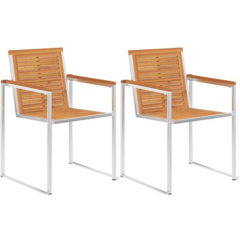 Lot de 2 Chaises de jardin Fauteuils de Jardin Bois d'acacia solide et acier inoxydable 64904 (1/5)