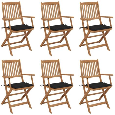 Lot de 6 Chaises de jardin pliables Fauteuils de Jardin avec coussins avec coussins Bois d'acacia 47199 (1/5)