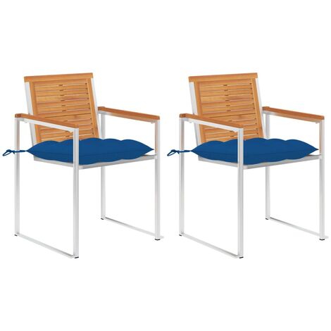 Lot de 2 Chaises de jardin et de camping avec coussins, Chaises de relaxation, Acacia solide et acier OIB8813E (1/5)