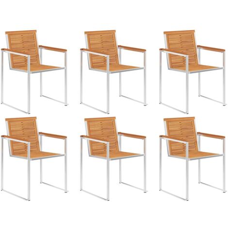 Lot de 6 Chaises de jardin et de camping, Chaises de relaxation, Bois d'acacia solide et acier inoxydable OIB1890E (1/5)