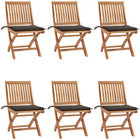 Lot de 6 Chaises de jardin et de camping pliables, Chaises de relaxation, avec coussins Bois de teck OIB4816E (1/5)