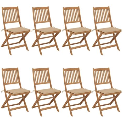 Lot de 8 Chaises de jardin pliables Fauteuils de Jardin avec coussins avec coussins Bois d'acacia 27740 (1/5)