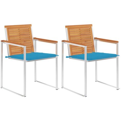 Lot de 2 Chaises de jardin avec coussins Fauteuils de Jardin Acacia solide et acier 46347 (1/5)