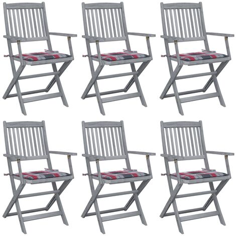 Lot de 6 Chaises de jardin pliables - Chaise d'extérieur pour terrasse/jardin avec coussins Bois d'acacia BV493149 - BonneVie (1/5)