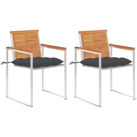 Lot de 2 Chaises de jardin avec coussins Fauteuils de Jardin Acacia solide et acier 24968 (1/5)