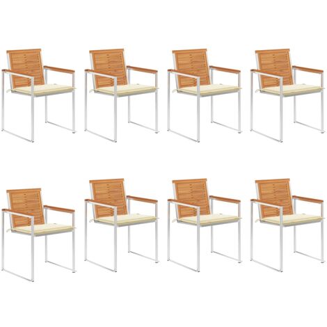 Lot de 8 Chaises de jardin - Chaises d'extérieur pour terrasse/jardin avec coussins Bois d'acacia solide BV341898 - BonneVie (1/5)