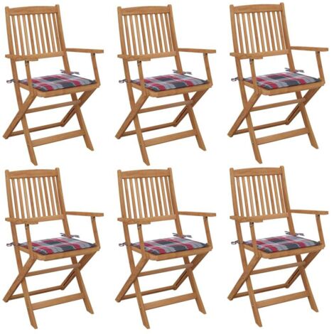 Lot de 6 Chaises de jardin pliables - Chaises d'extérieur pour terrasse/jardin avec coussins Bois d'acacia BV233054 - BonneVie (1/5)