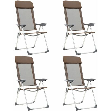 Lot de 4 Chaises de camping pliables - Chaise d'extérieur pour terrasse/jardin Marron Aluminium BV158464 - BonneVie (1/5)