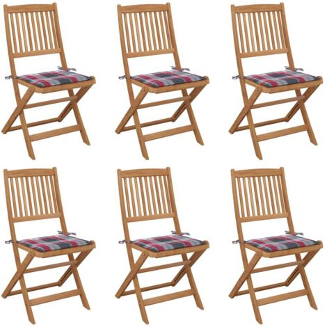 Lot de 6 Chaises de jardin pliables - Chaises d'extérieur pour terrasse/jardin avec coussins Bois d'acacia BV199959 - BonneVie (1/5)