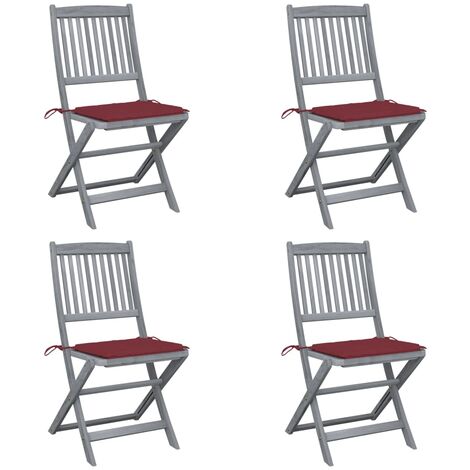 Lot de 4 Chaises de jardin pliables - Chaise d'extérieur pour terrasse/jardin avec coussins Bois d'acacia BV543814 - BonneVie (1/5)
