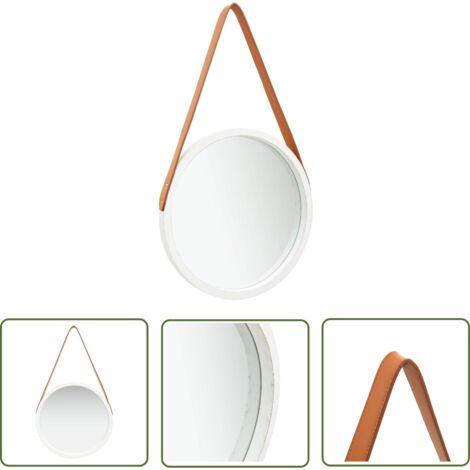 The Living Store Miroir mural avec sangle 40 cm Blanc - Miroir Mural - Miroir Rond - Miroir Décoratif - Miroir Vintage - Miroir Suspendue (1/5)