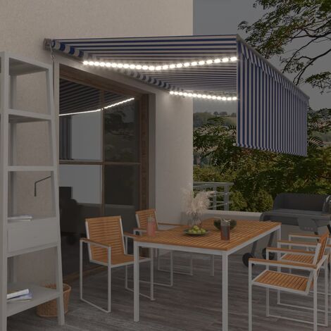 Auvent automatique avec capteur de vent LED - Auvent de jardin Soleil imperméable 4x3 m Bleu et blanc BV445967 - BonneVie (1/5)