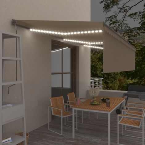 Auvent de Balcon Anti-Soleil - automatique store capteur de vent/LED - Auvent de jardin terrasse bistro - 6x3 m Crème Chic-502777 (1/5)