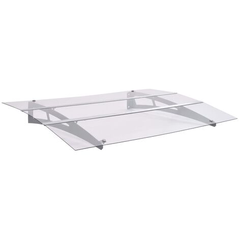 Auvent Marquise de Porte Moderne - Anti-Soleil Imperméable - Argenté et transparent 120x90 cm Polycarbonate Chic-851756