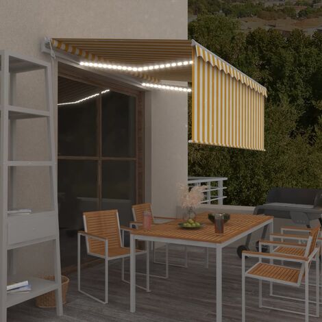 Auvent automatique capteur de vent et LED - Auvent de jardin Soleil imperméable 3x2,5m Jaune et blanc BV131975 - BonneVie (1/5)