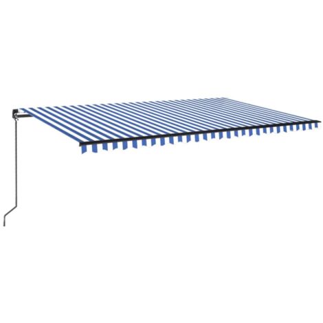 Auvent manuel rétractable avec LED - Auvent de jardin Soleil imperméable 500x350 cm Bleu et blanc BV689321 - BonneVie (1/5)