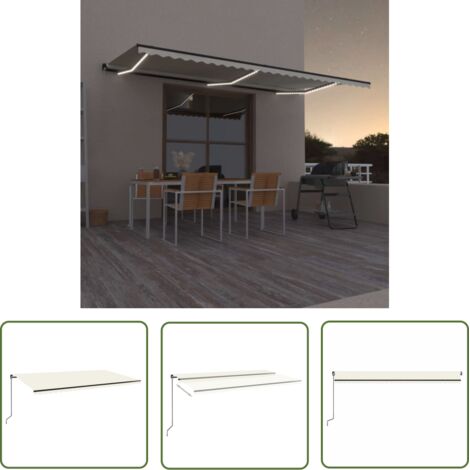 Auvent manuel rétractable avec LED - Auvent de jardin Soleil imperméable 600x350 cm Crème BV221619 - BonneVie (1/5)