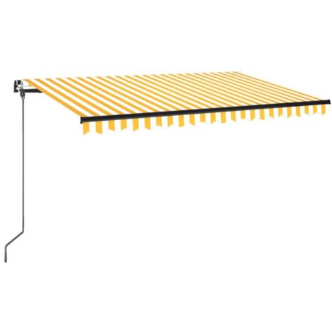 Auvent manuel rétractable avec LED - Auvent de jardin Soleil imperméable 450x350 cm Jaune et blanc BV314931 - BonneVie (1/5)