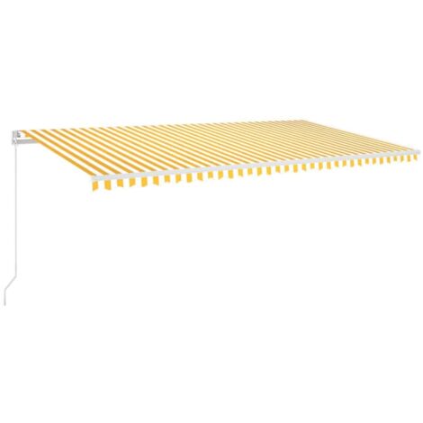 Auvent Marquise manuel rétractable avec LED, Store Banne pour Jardin Balcon Terrasse, 600x350 cm Jaune et blanc OIB7311E (1/5)