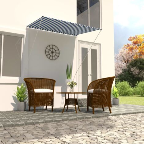 Auvent de Balcon Anti-Soleil - rétractable - Auvent de jardin terrasse bistro - 150x150 cm Bleu et blanc Chic-209021 (1/5)