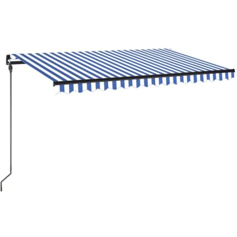 Auvent Marquise manuel rétractable avec LED, Store Banne pour Jardin Balcon Terrasse, 450x300 cm Bleu et blanc OIB7605E (1/5)