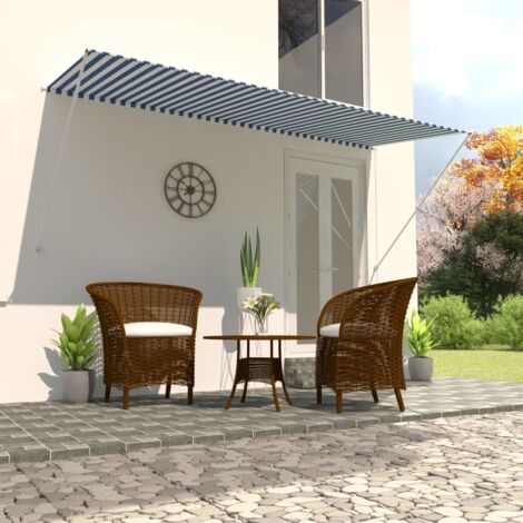 Auvent rétractable - Auvent de jardin Soleil imperméable 300x150 cm Bleu et blanc BV268906 - BonneVie (1/5)