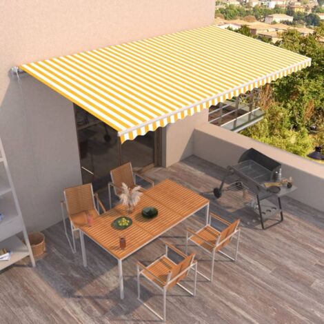 Auvent de Balcon Anti-Soleil - rétractable automatique - Auvent de jardin terrasse bistro - 600x350 cm Jaune et blanc Chic-459112 (1/5)