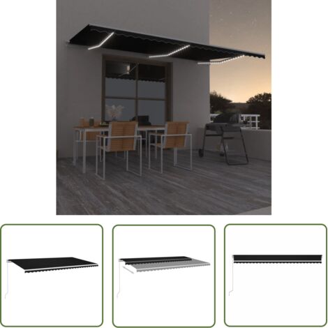 Auvent de Balcon Anti-Soleil - manuel rétractable avec LED - Auvent de jardin terrasse bistro - 600x350 cm Anthracite Chic-557535 (1/5)