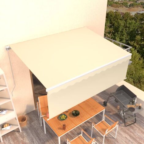 Auvent Marquise manuel rétractable avec store, Store Banne pour Jardin Balcon Terrasse, 4x3 m Crème OIB7156E (1/5)