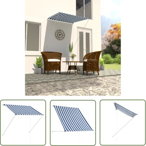 Auvent Marquise rétractable, Store Banne pour Jardin Balcon Terrasse, 100x150 cm Bleu et blanc OIB4996E (1/5)