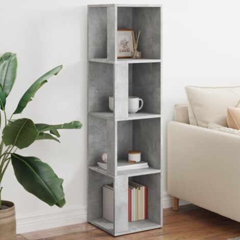 Bibliothèque Style scandinave - Meuble de Rangement - Armoire d'angle Gris béton 33x33x132 cm Aggloméré Chic-899368