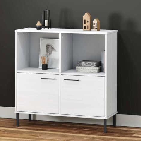 Bibliothèque avec pieds Style scandinave - Meuble de Rangement - en métal Blanc 90x35x90,5 cm Bois OSLO Chic-725166 (1/5)