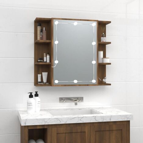 Armoire murale de salle de bain à miroir Moderne - Placard de Rangement - avec LED Chêne marron 70x16,5x60 cm Chic-194737 (1/5)