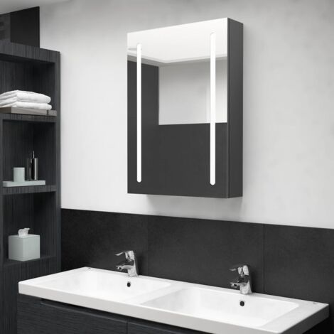 Armoire murale de salle de bain à miroir à LED - Meuble de rangement Gris 50x13x70 cm BV452390 - BonneVie (1/5)