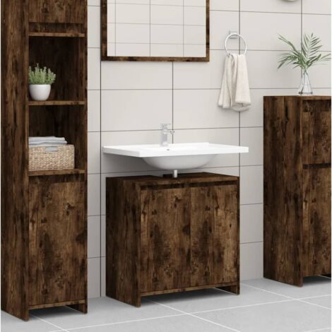Armoire de salle de bain Moderne - Placard de Rangement - Chêne fumé 60x33x61 cm Bois d'ingénierie Chic-177040 (1/5)