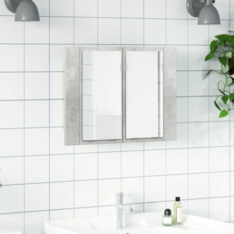 Armoire murale de salle de bain à miroir à LED Contemporain - Placard de Rangement - Gris béton 60x12x45 cm Chic-246146 (1/5)