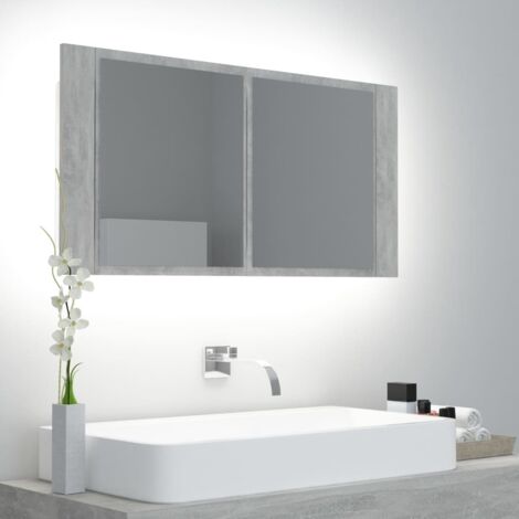 Armoire murale de salle de bain à miroir à LED Contemporain - Placard de Rangement - Gris béton 90x12x45 cm Chic-578407 (1/5)