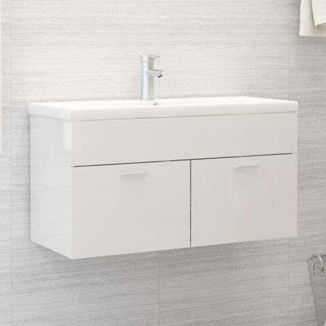 Meuble de salle de bain Contemporain - Meuble sous vasque - avec lavabo intégré Blanc brillant Aggloméré Chic-141646 (1/5)