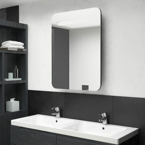 Armoire murale de salle de bain à miroir à LED Contemporain - Placard de Rangement - Noir brillant 60x11x80 cm Chic-127331 (1/5)