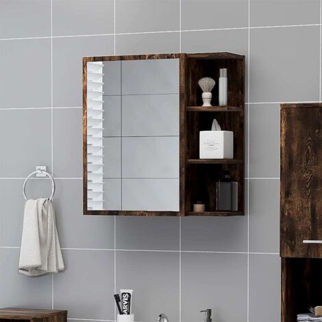 Armoire à miroir de salle de bain Moderne - Placard de Rangement - Chêne fumé 62,5x20,5x64 cm Chic-687594 (1/5)