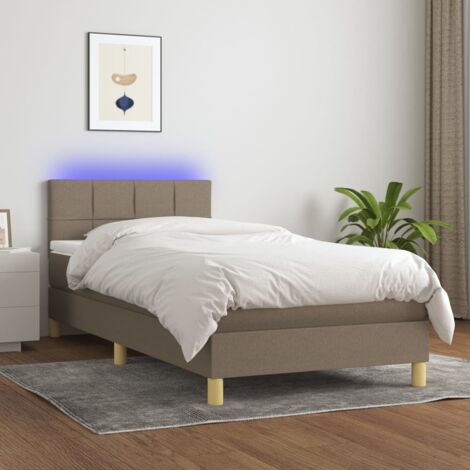 Sommier tapissier avec matelas et LED Lit adulte Contemporain Taupe 90x190 cm Tissu 46611 (1/5)