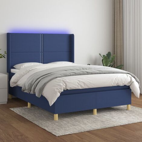 Sommier tapissier avec matelas et LED Lit adulte Contemporain Bleu 140x200 cm Tissu 10238 (1/5)
