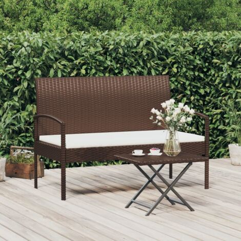 Banc de jardin  Banc d'extérieur Banquette avec coussin marron 105 cm résine tressée 76608 (1/5)