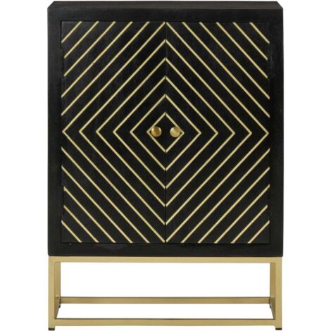 Buffet Bahut avec 2 portes Meuble de rangement Commode noir et doré 55x30x75 cm manguier 49835 (1/5)