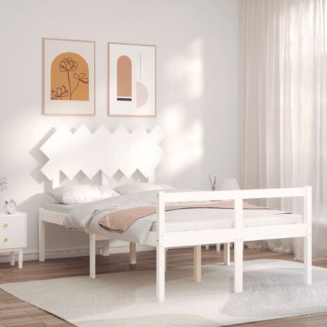 Lit adulte Contemporain avec tête de lit Cadre de lit blanc petit double bois massif 79472 (1/5)