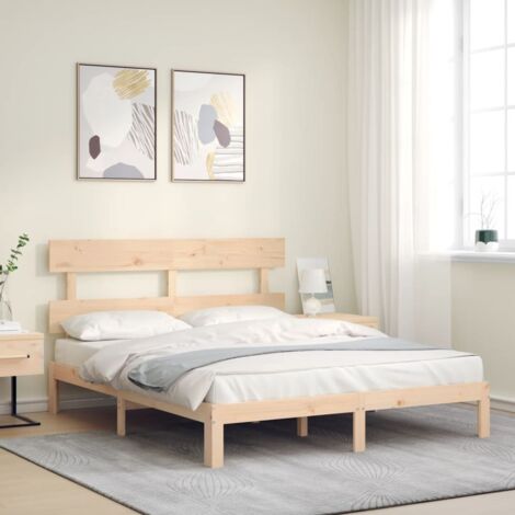 Lit adulte Contemporain avec tête de lit  Cadre de lit King Size bois massif 52825 (1/5)